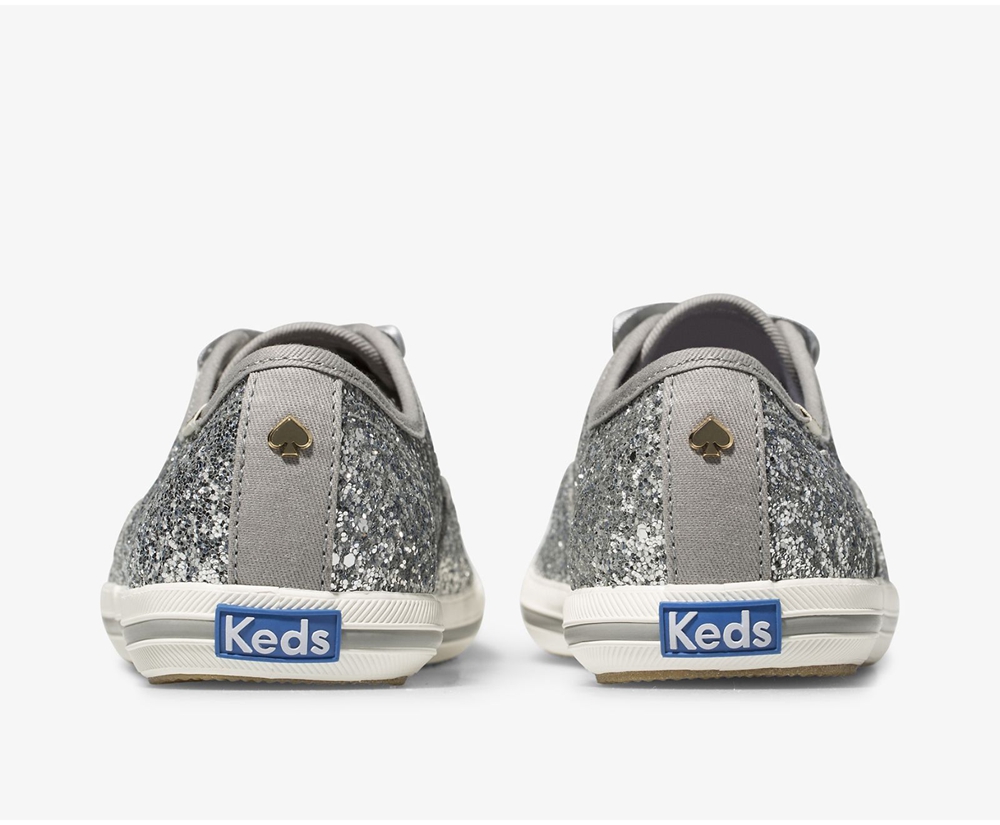 Womens Keds Sneakers - Kate Spade new york Champion Glitter - Silver - 8306-CYVTF